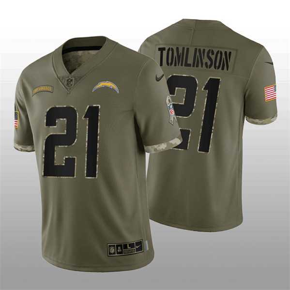 Mens Los Angeles Chargers #21 LaDainian Tomlinson 2022 Olive Salute To Service Limited Stitched Jersey